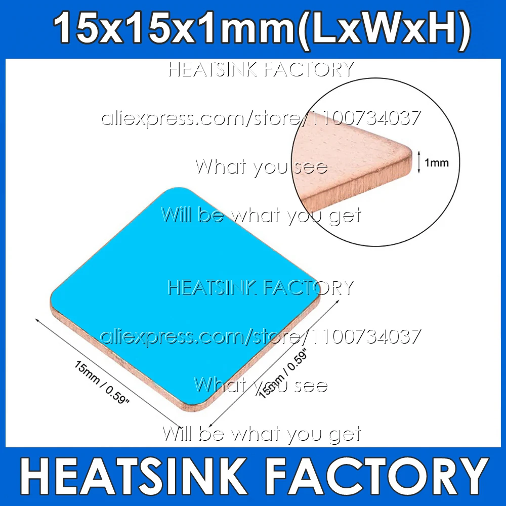 

15x15x1mm Pure Copper Heatsink Radiator Cooler With Thermal Pad Tape Cooling For Banana Raspberry Pi IC RAM Memory CPU