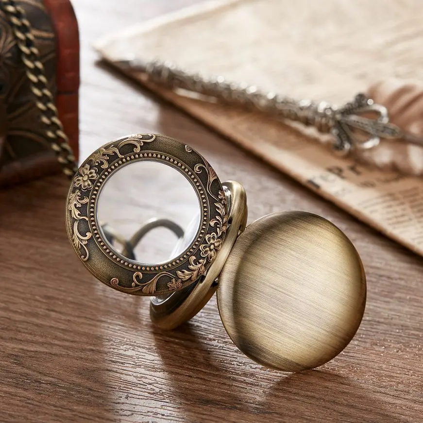 New 2 Sides Open Gift Carving Mechanical Pocket Watch Men Women Fob Hand Wind Double Hunter Roman Numerals