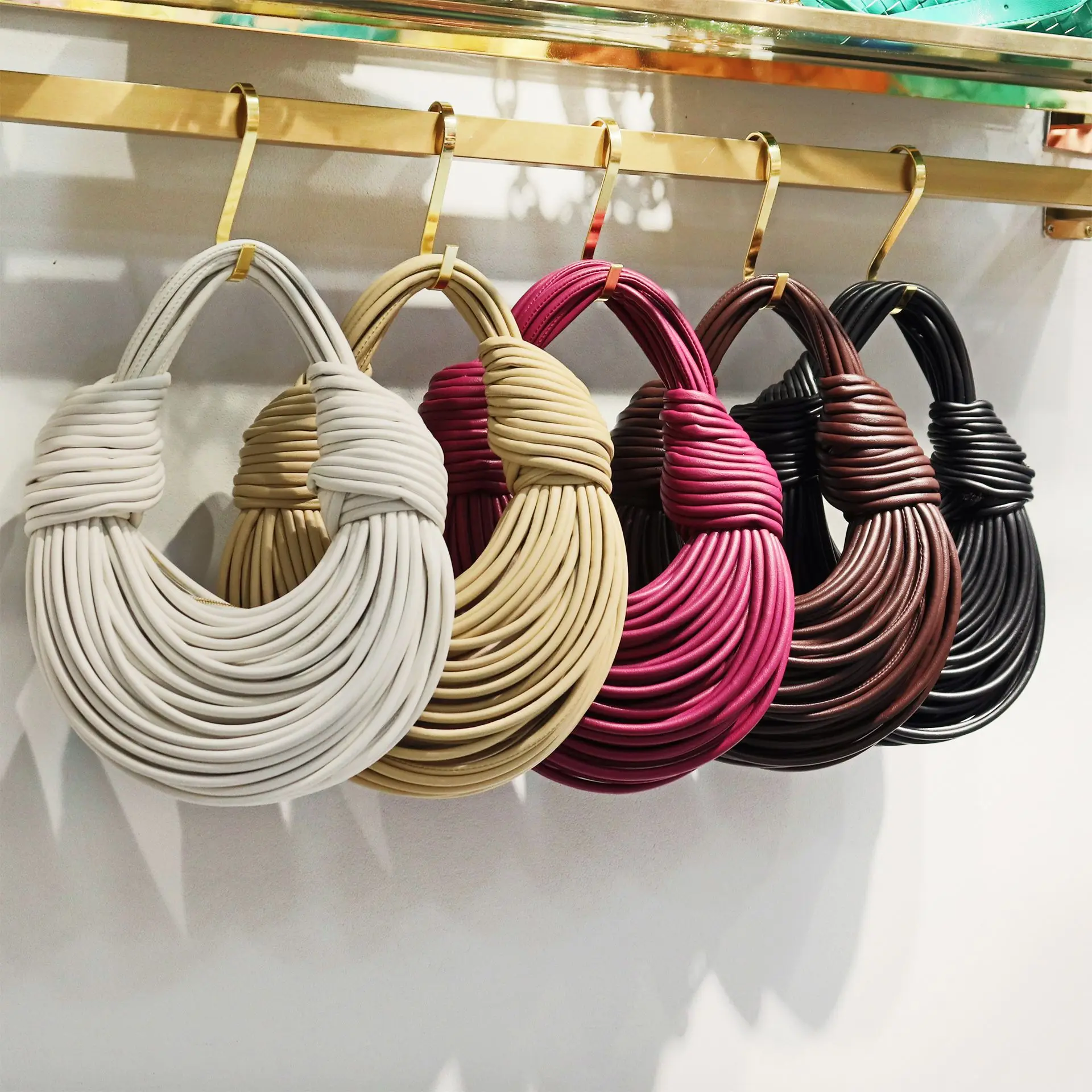 

Noodle bag 2023 new handbag pure hand-woven network red female bag rope braided knot small cowhide bag bags for women