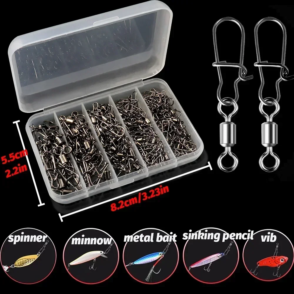 100 teile/schachtel Schwenk Snap Pin Rolling Ring Angelgerät Box Schnalle Haken Kit Draht Stecker Drehen Lager Pesca 35 -100 stücke Getriebe – Detail 6