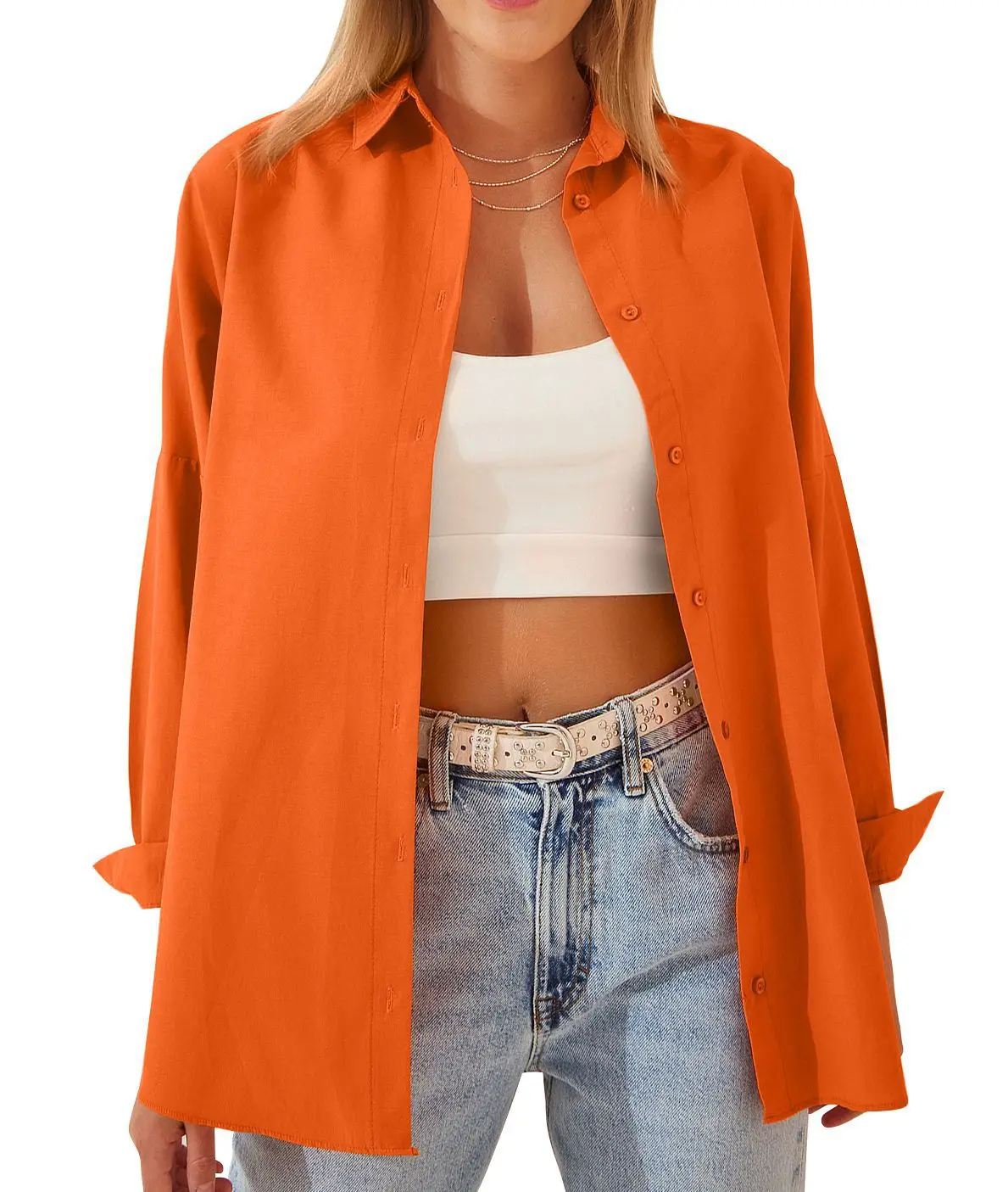 Womens Clothing V-neck Solid Button Long Sleeve Casual Blouse