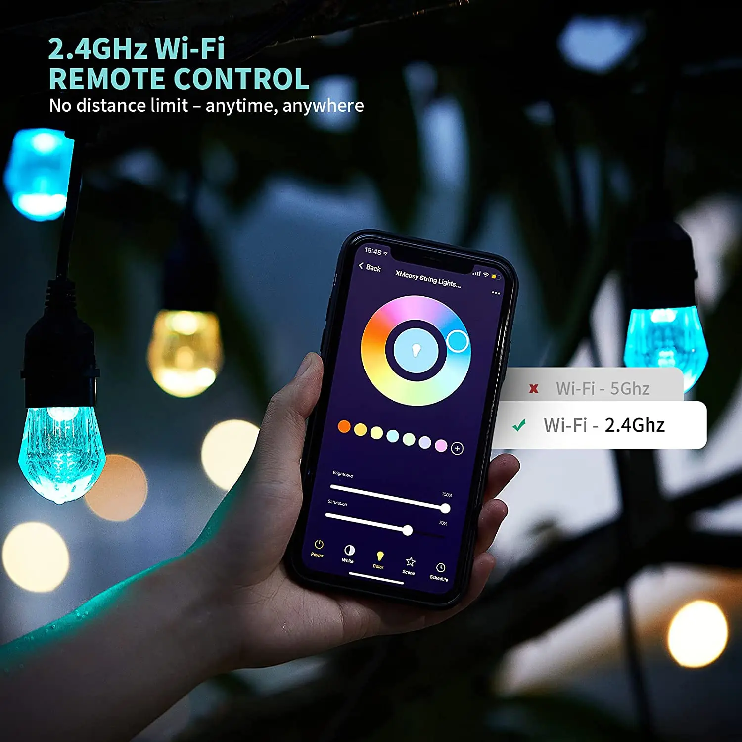 상업 등급 방수 야외 RGB LED 스트링 조명, 와이파이 전구, 투야 화초 정원 LED 조명, S14 전구, 10m, 20m, 30m