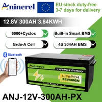 Aninerel STOCK ue LiFePO4 batterie 12.8V 304Ah 3.84Kwh 6000 + Cycles Bluetooth 12V 300Ah maison solaire RV voiturette de Golf batterie au Lithium 1