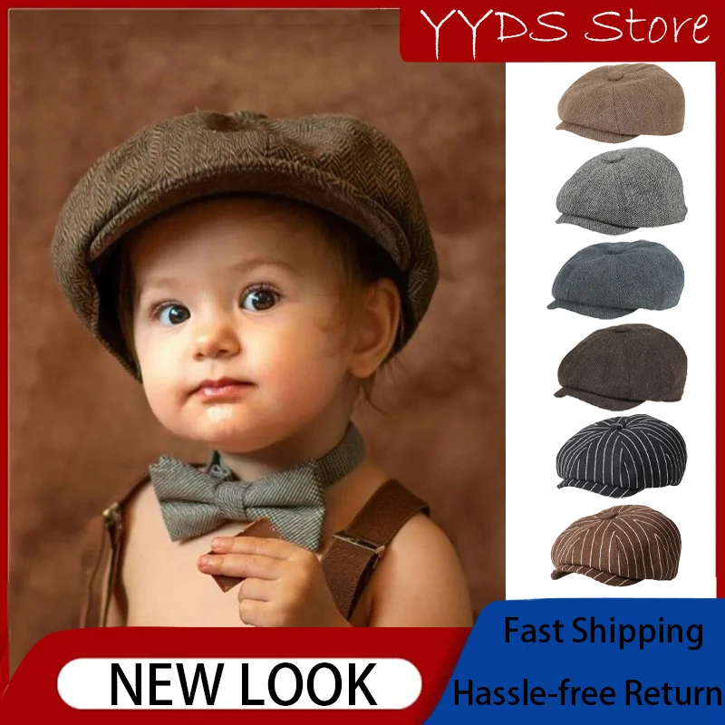 Kids Vintage Beret Cap,  Cute and Stylish Children's Newsboy Ca Retro and Tweed Newsboy Hat for Children