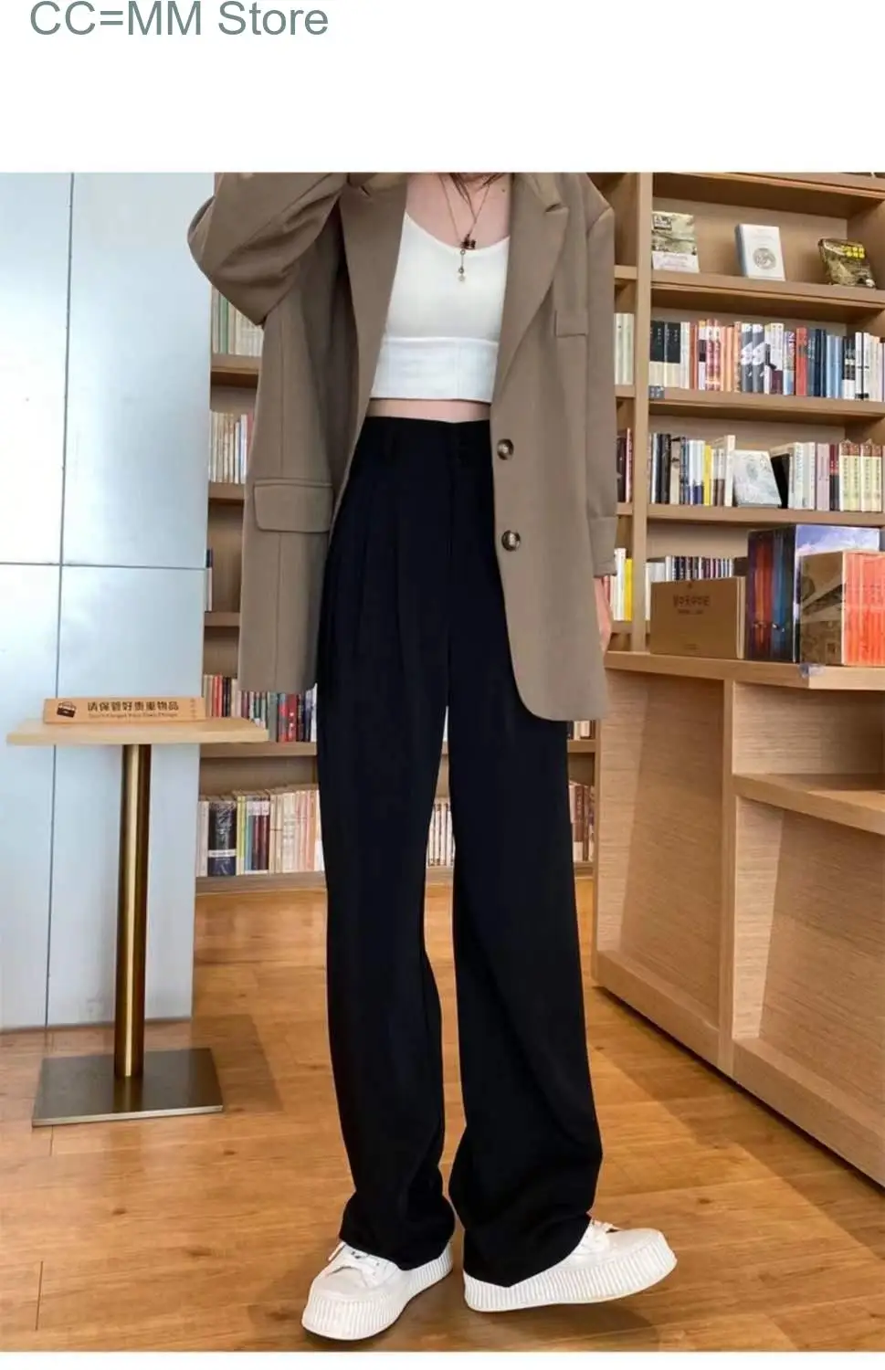 New Black Suit Pants for Women Korean 2 Buttons Wide Leg Trousers Vintage Streetwear High Fashion Office Ladies Work Pants