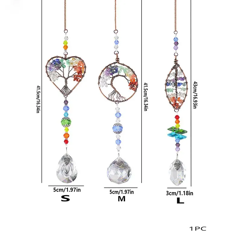 1 Piece Tree of Life Sun Catcher Pendant Heart and Leaf Design for Hanging Decorations in Homes and Gardens
