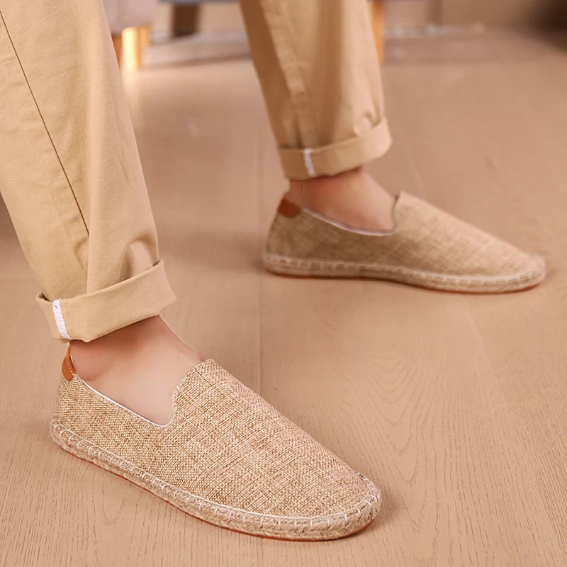Retro Espadrilles Shoes Women Patchwork Slip on Men Loafers Breathable Flat Casual Canvas Shoes Jute Wrapped Shoes Driving 5