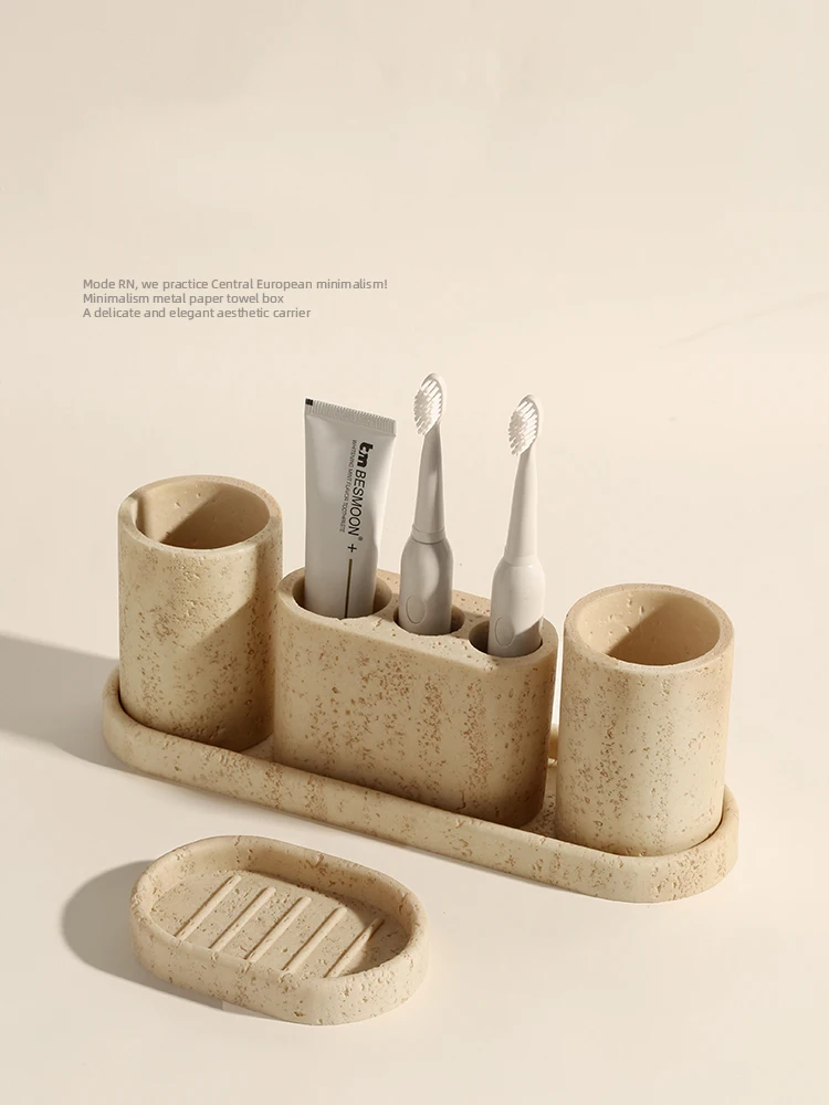 Wabi sabi Style Natural Marble Wash Set Electric Toothbrush Holder Soap Tray Bathroom Push Bottle Kitchen Storage Home Decor 6