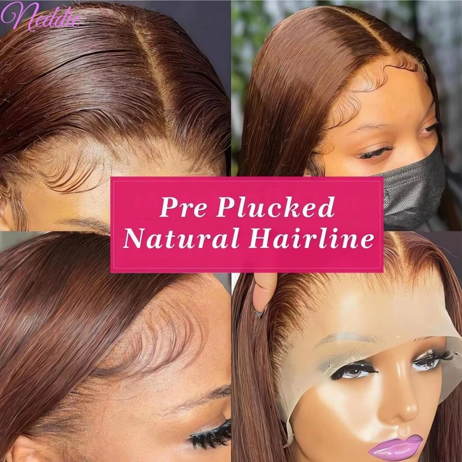 13X6 Chocolate Brown Lace Front Wigs 13X4 Bone Straight Human Hair 30 32 Inch Lace Frontal Colored Wig 100% Brazilian For Women 3