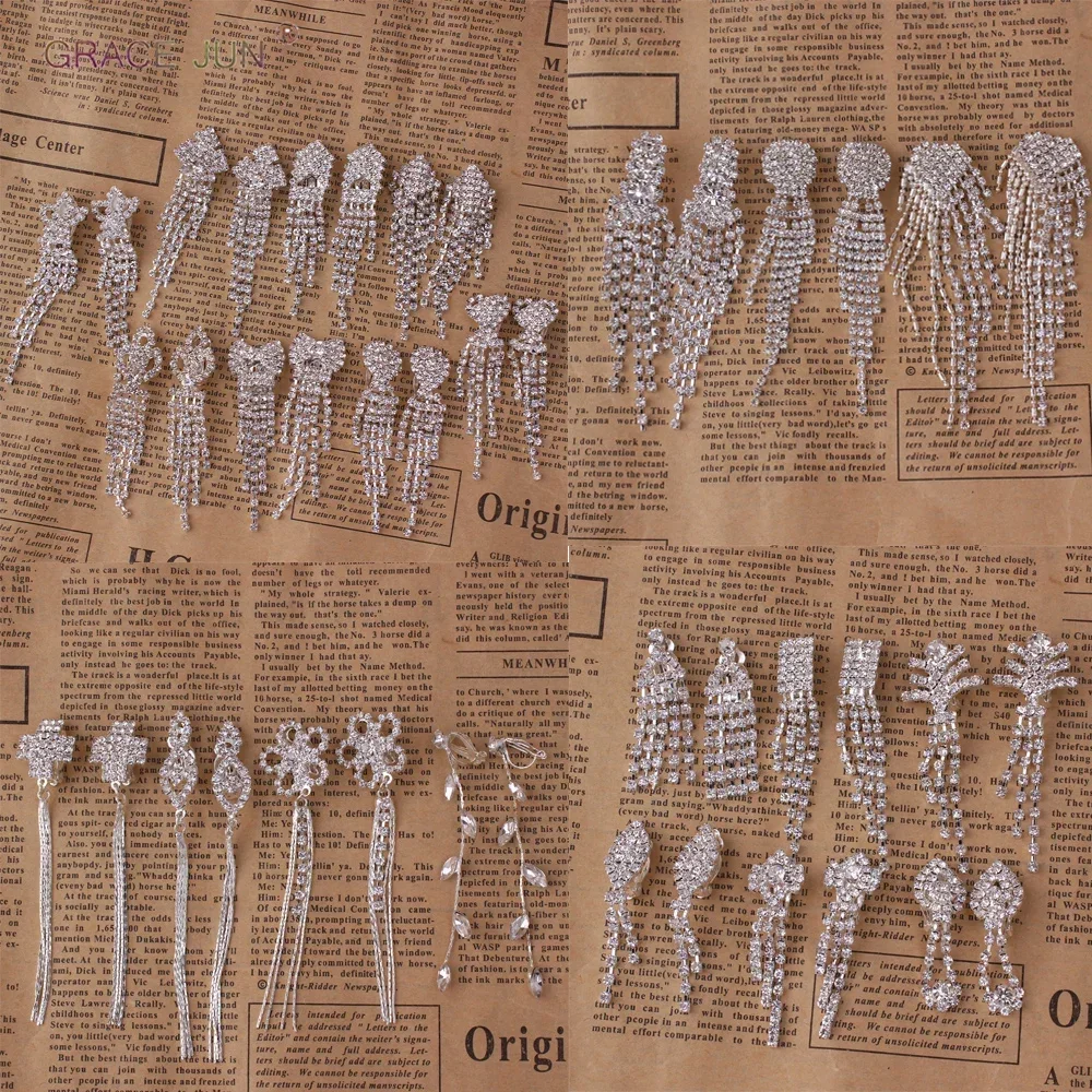 Rhinestone Crystal Long Tassel Tear Drop Geometric Flower Clip on Earrings No Pierced for Women Hypo-Allergenic Earring
