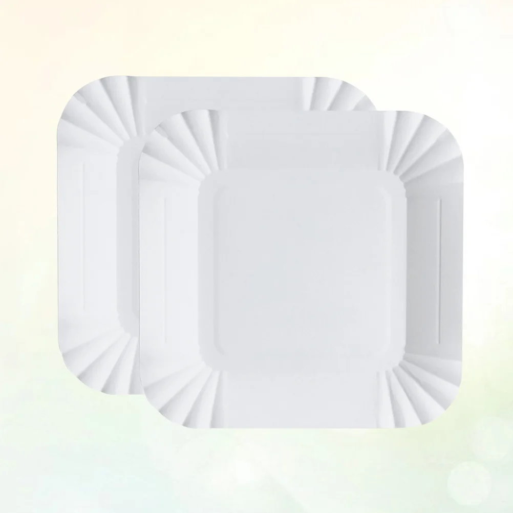 Party Tableware Disposable Food Trays 100pcs Disposable Paper Plates Square Storage Tableware Plate for Cake Dessert Fruits Snacks