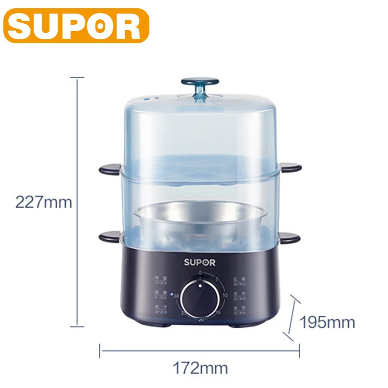 SUPOR Steamer Electric Steam Pot Cooking Steaming Home 2-layer Transparent Food Dumplings Household Pan Warmer Multicooker 220V