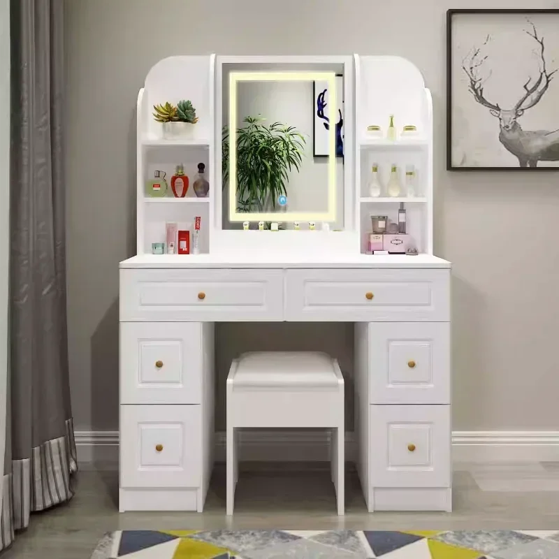

Drawer Mirror Dressing Table White Makeup Bedroom Cabinet Dressing Table Classic Lights Tocador Maquillaje Bedroom Furniture