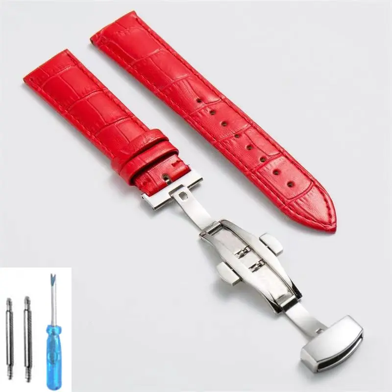 Premium Leather Watch Strap with Butterfly Clasp - Elegant Wristband Accessory