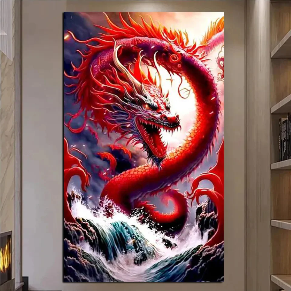 Large 5D Diamond Painting Fantasy Chinoiserie Dragon Mosaic Chinese Zodiac Animal DIY Full Drill Cross Stitch Embroidery V612