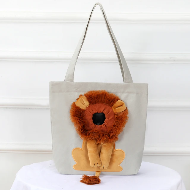 thumbnail image 1 of Bolsa de transporte para gatos con forma de león, cómoda bolsa de transporte para mascotas, bolsa de lona portátil para el hombro para perros pequeños, 1 of 5