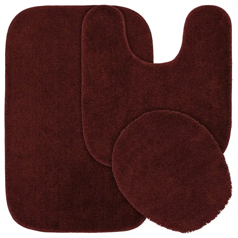 

3 Piece Nylon Washable Bathroom Rug Set Chili Pepper Red