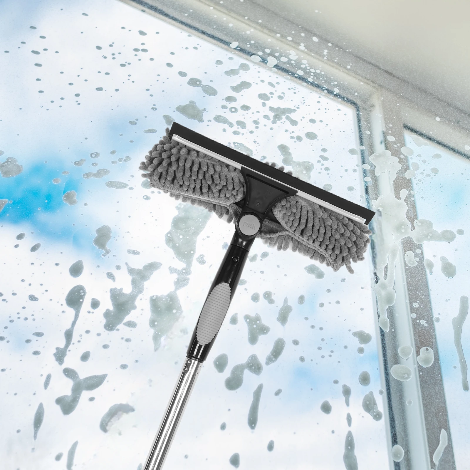 2 in 1 Mop Splicing Rod Rotatable Bathroom Mirror Glass Wiper Adjustable Long Handle Cobweb Duster for Dusting Cleaning Supplies