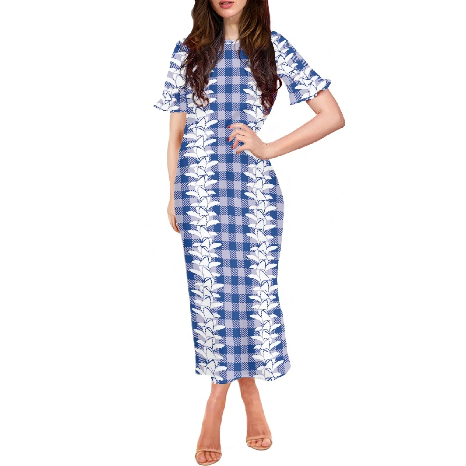 

Новое Гавайский самый популярный дизайн в 2024 полинезийское женское свободное односекционное платье с открытыми плечами и оборками женское вечернее платье