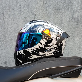 오토바이 전체 얼굴 헬멧 레이싱 클래식 칼라 헬멧 더블 렌즈 motocicleta 헤드 기어 casque casco capacete