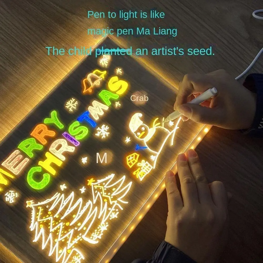 Gifts LED Acrylic Message Note Board Erasable Dry Erase Board Note with Colors With Bracket Children Drawing Boards