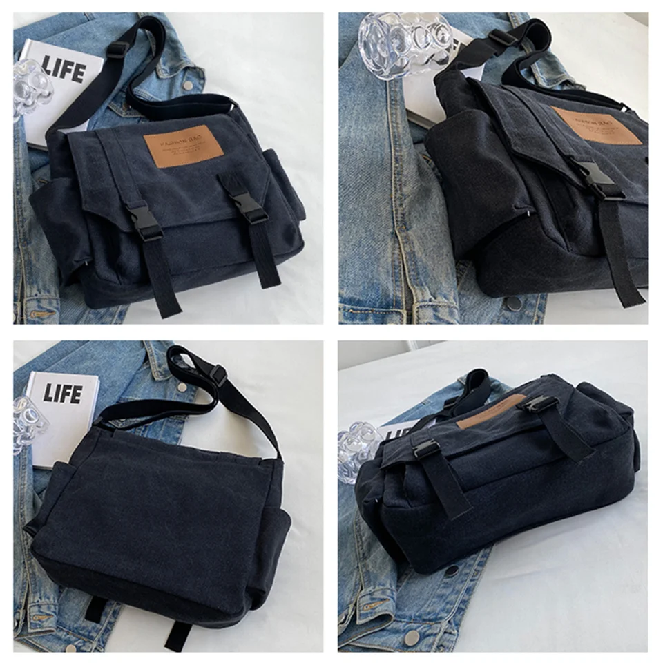Canvas Women Shoulder Bags Female Messenger Bags Solid Color Travel Crossbody Bag For Ladies Simplicity Retro Handbag