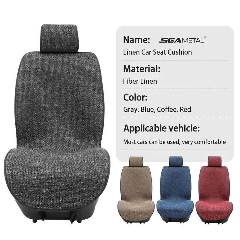 SEAMETAL-funda de lino para asiento de coche, cojín de lino transpirable a prueba de sudor con almohadilla de respaldo, 4 Estaciones, Universal para vehículos 98%