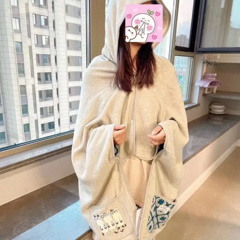 

Новинка, плюшевое одеяло Kawaii Kusuguru, японская вышивка, одеяло для девочек, фланелевое одеяло с капюшоном и мультяшным рисунком