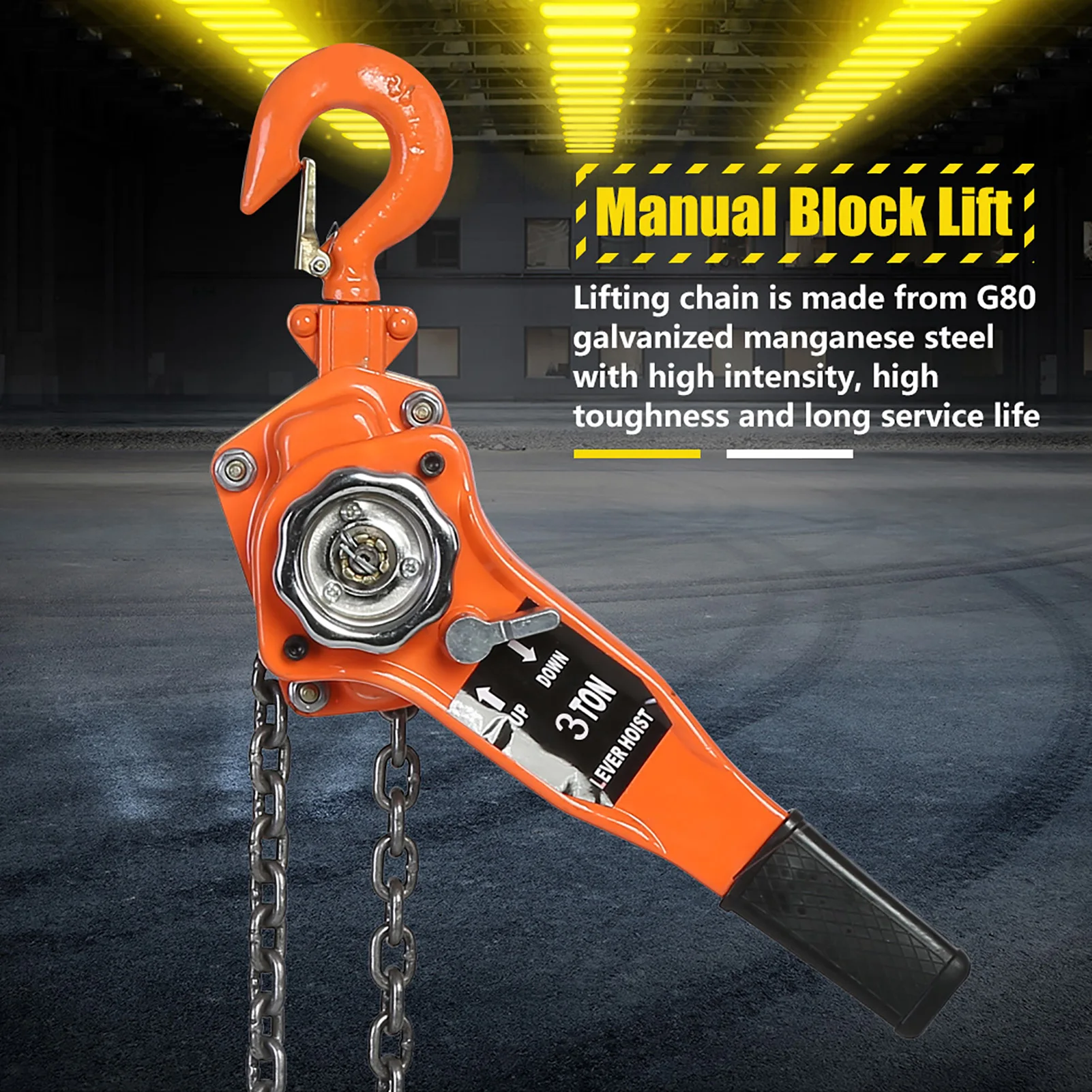 3t/3000kg Chain Block Hoist Ratchet Hoist Ratchet Lever Pulley Lifting 3meters Pulley Lifting Orange Color