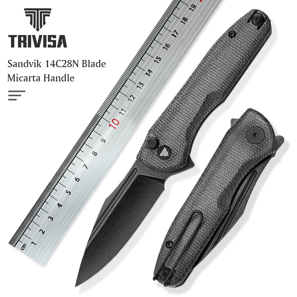 

TRIVISA EDC Folding Knife for men，Pocke Knives with Clip for Camping Tool，3.26" 14C28N Steel Front Flipper Blade Micarta Hanlde