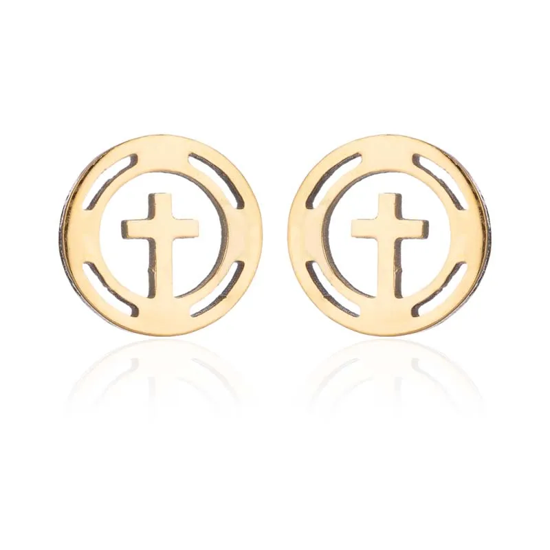 Shuangshuo Punk Cross Stainless Steel Stud Earrings