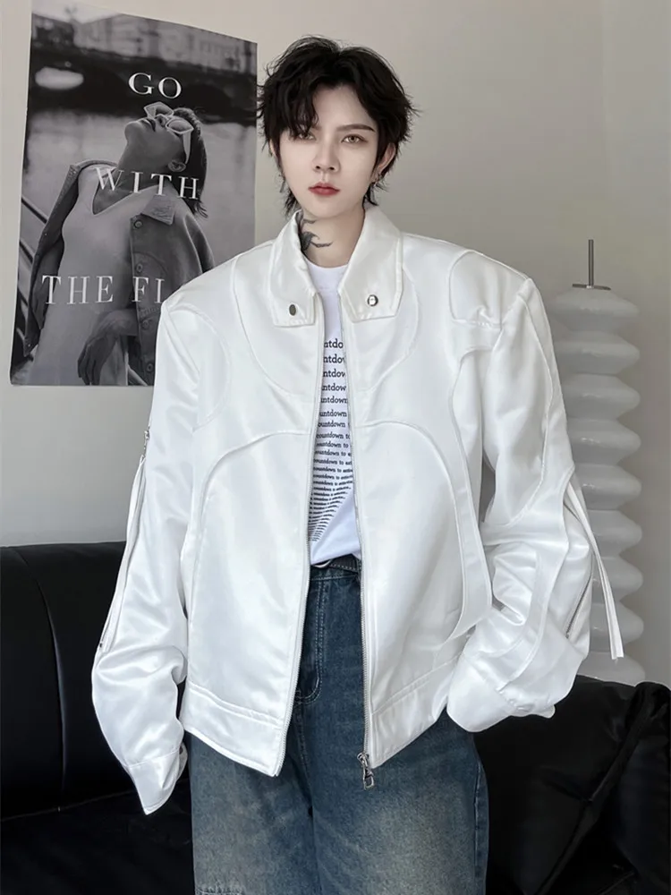 

2023 New Lapel Autumn Jacket Men's Clothing Korean Fashion Handsome Casual Solid Color Y2K Style Zipper Splice Hollowing Tops XL