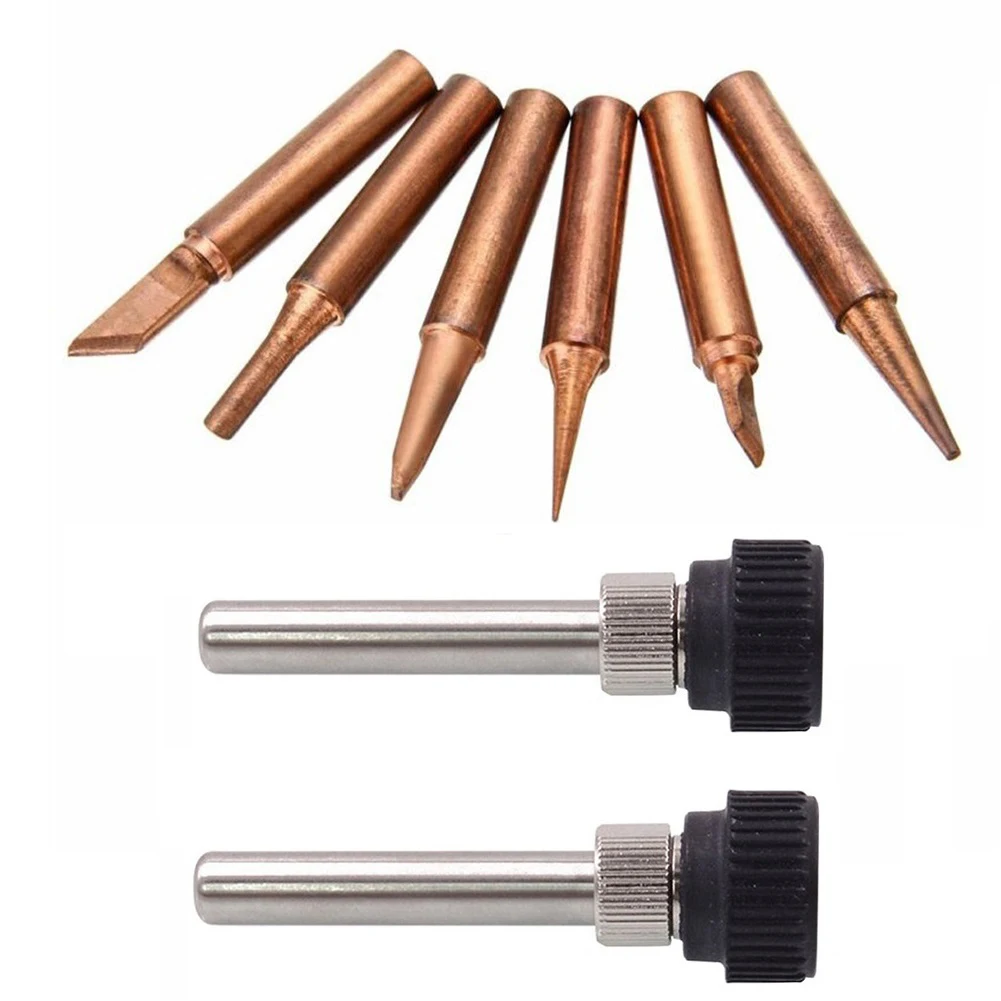 8PCS Nonmagnetic Pure Copper 900M-T Soldering Iron Tip For Hakko 936 Soldering Station Soldering Tips With 936 907 Sleeve Casing