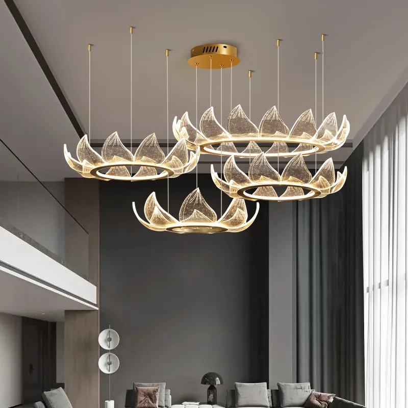 

Living Room Lustre Acrylic Lotus Chandelier Lighting Modern Gold Led Pendant Chandelier Home Decor Led Luminarias Indoor Light