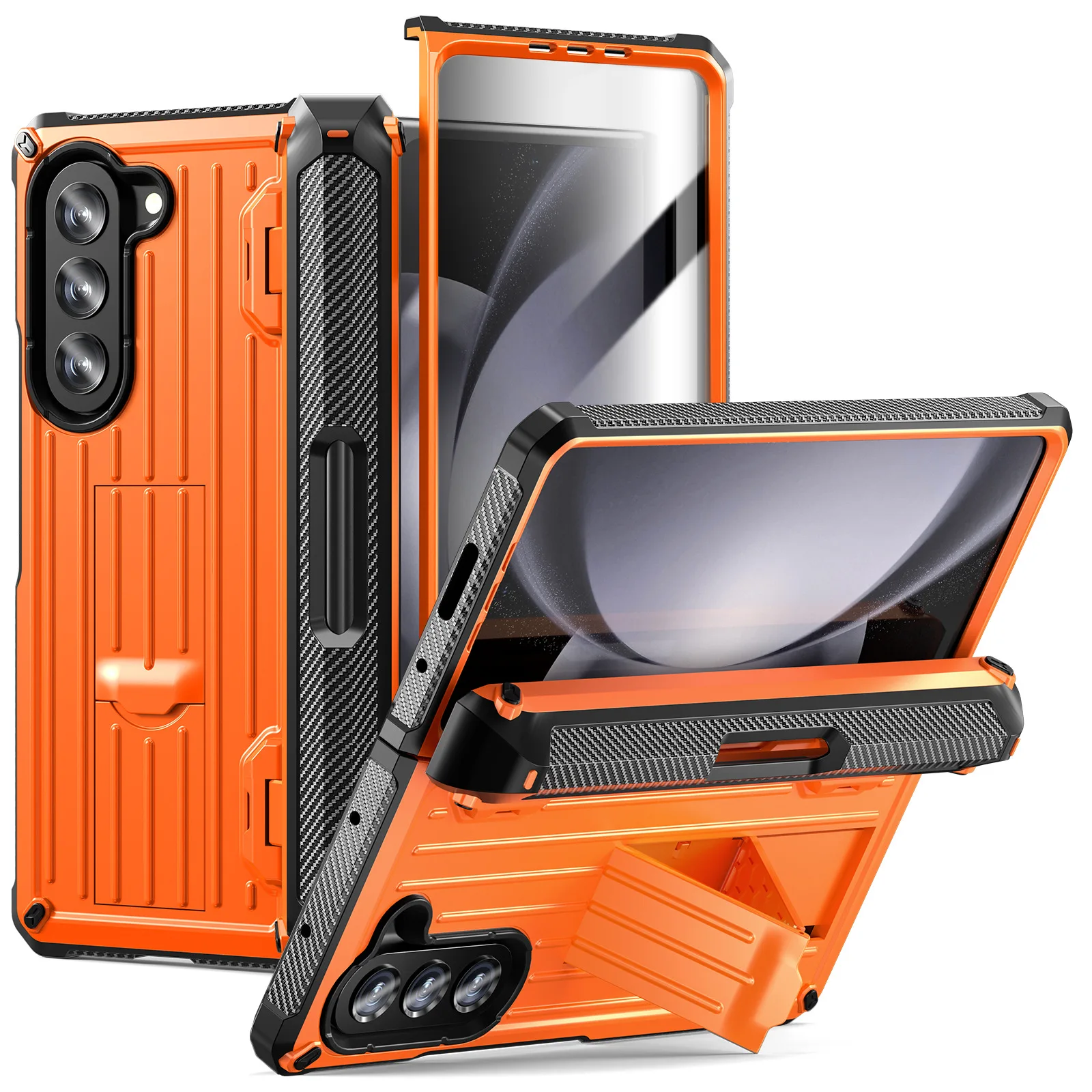 

for Samsung Galaxy Z Fold 5 Case, Rugged Case with Built-in Screen Protector & Hinge Protection & Pen Holder & Kickstand