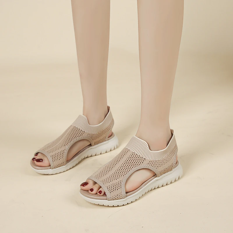 Woman Elastic Knitting Casual Sandals Shoes 2024 Summer Female Wedges Platform Peep Toe Sandals Beach Sports  Sandals