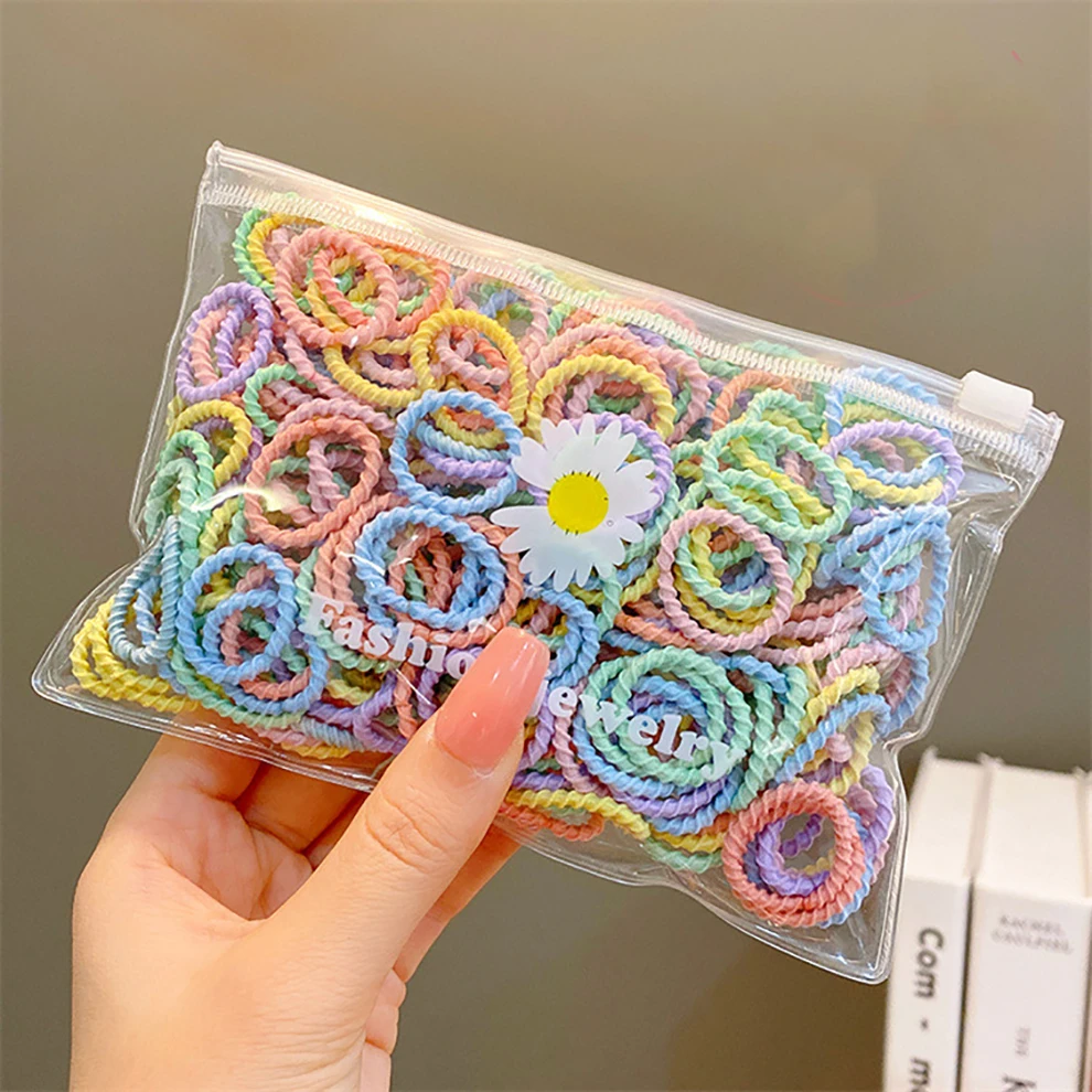 Molans 100pcs/Set Elastic Hair Bands Girls Hair Accessories Colorful Nylon Headband Kids Ponytail Holder Scrunchie Ornaments