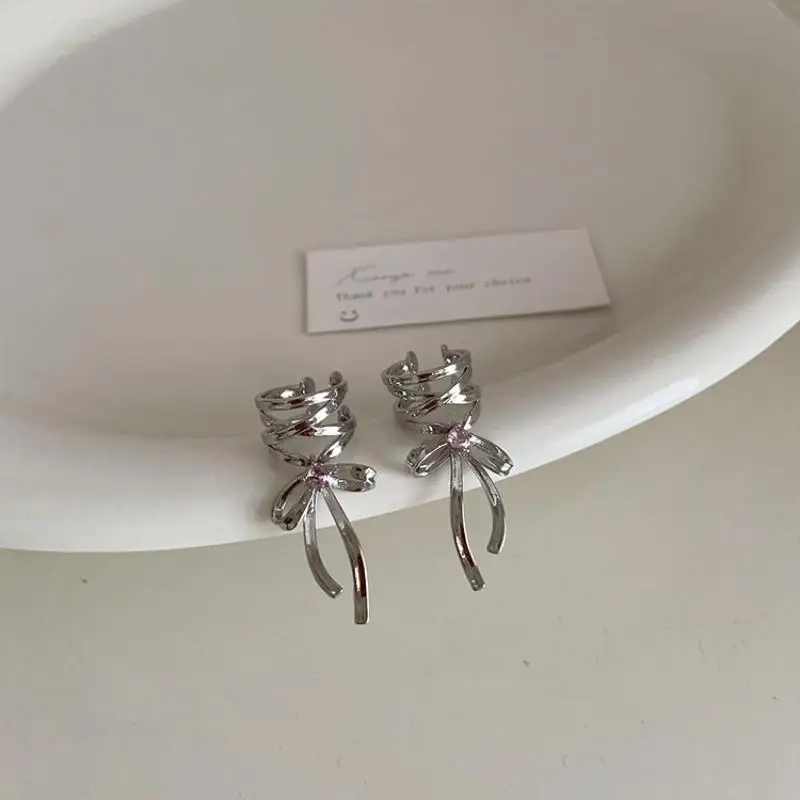 Girls Ribbon Aesthetics Ear Clips Ballet Style Ribbon Bow-knot Ear Cuff Women Korean Fashion Kpop Earring Jewelry