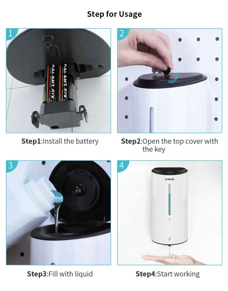 plástico comercial wall mounted sensor dispensador sabão