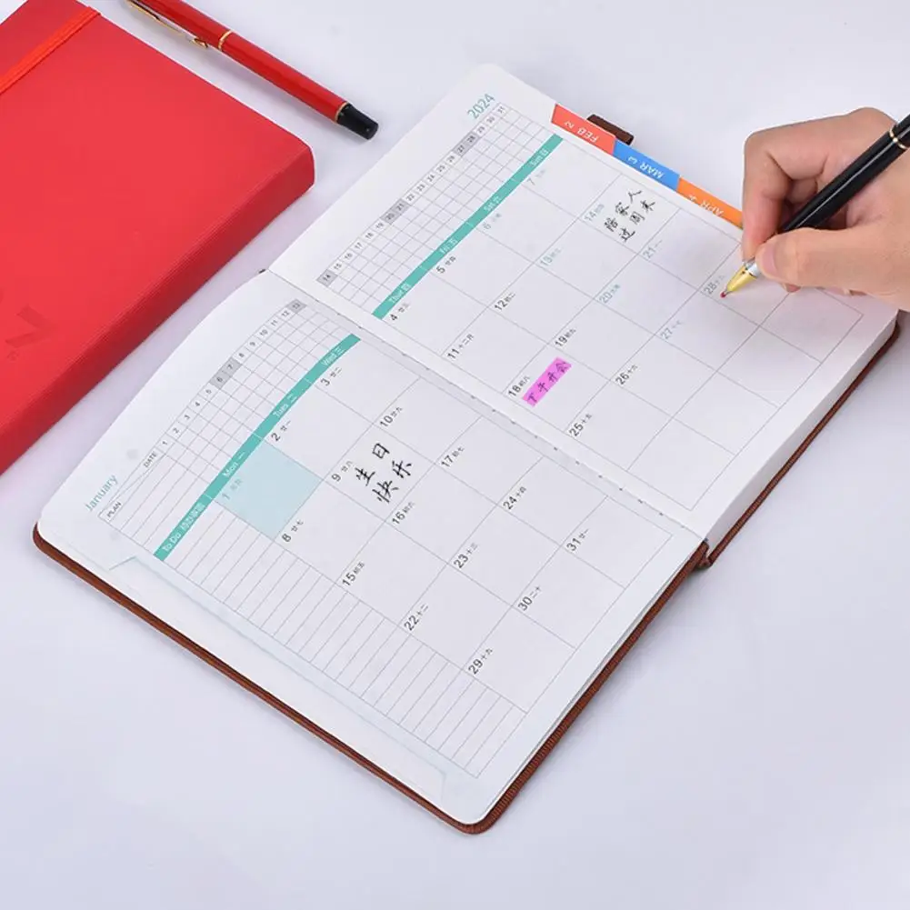 Planner Faux Leather Hardcover Pen Holder Bookmark Colorful Monthly Index Journal Dairy Notebook Student Supplies блокнот