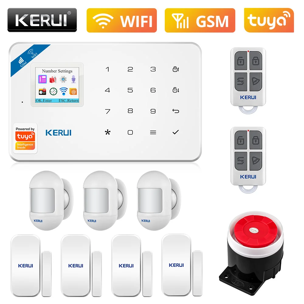 KERUI W181 Wireless WiFi GSM Alarm System Security Burglar security system security alarm wireless alarm For House Tuya APP Control Android IOS Door Sensor Infrared Detector