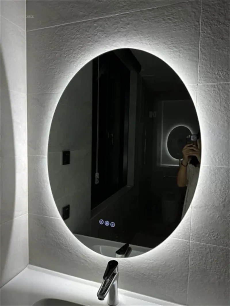 Description Picture 6 of itemOval Smart Bath Mirrors Touch Screen Anti-fog LED Light Bathroom Mirror Toilet Body Induction Wall-mounted Lighted Makeup Mirror