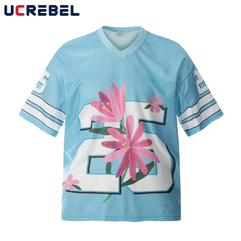 Blumendruck Mesh Kurzarm T-Shirt Herren getäfelt Sommer High Street V-Ausschnitt Halbarm Lose T-Shirt Herren Jersey