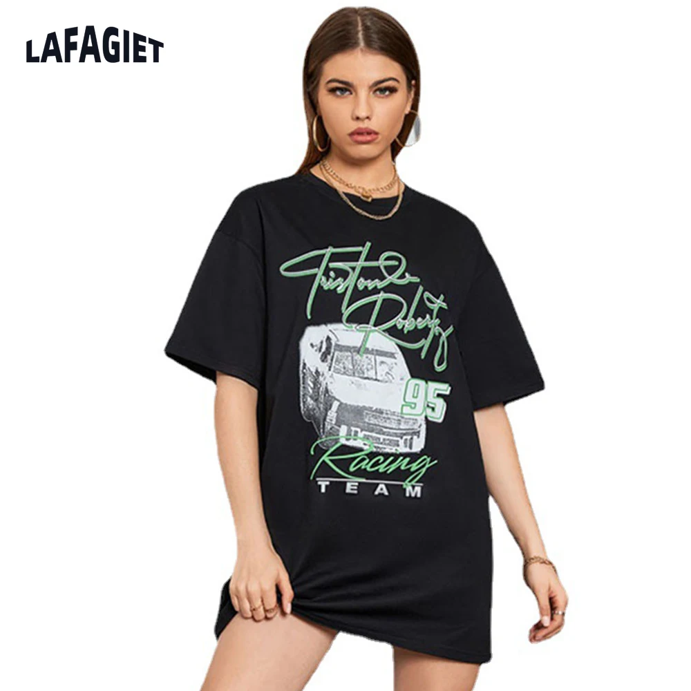 Black Women T Shirt Urban Casual Round Neck Loose Women Tee Tops Fashion Printed Short Sleeve O Neck Ladies Tops Female Blouses