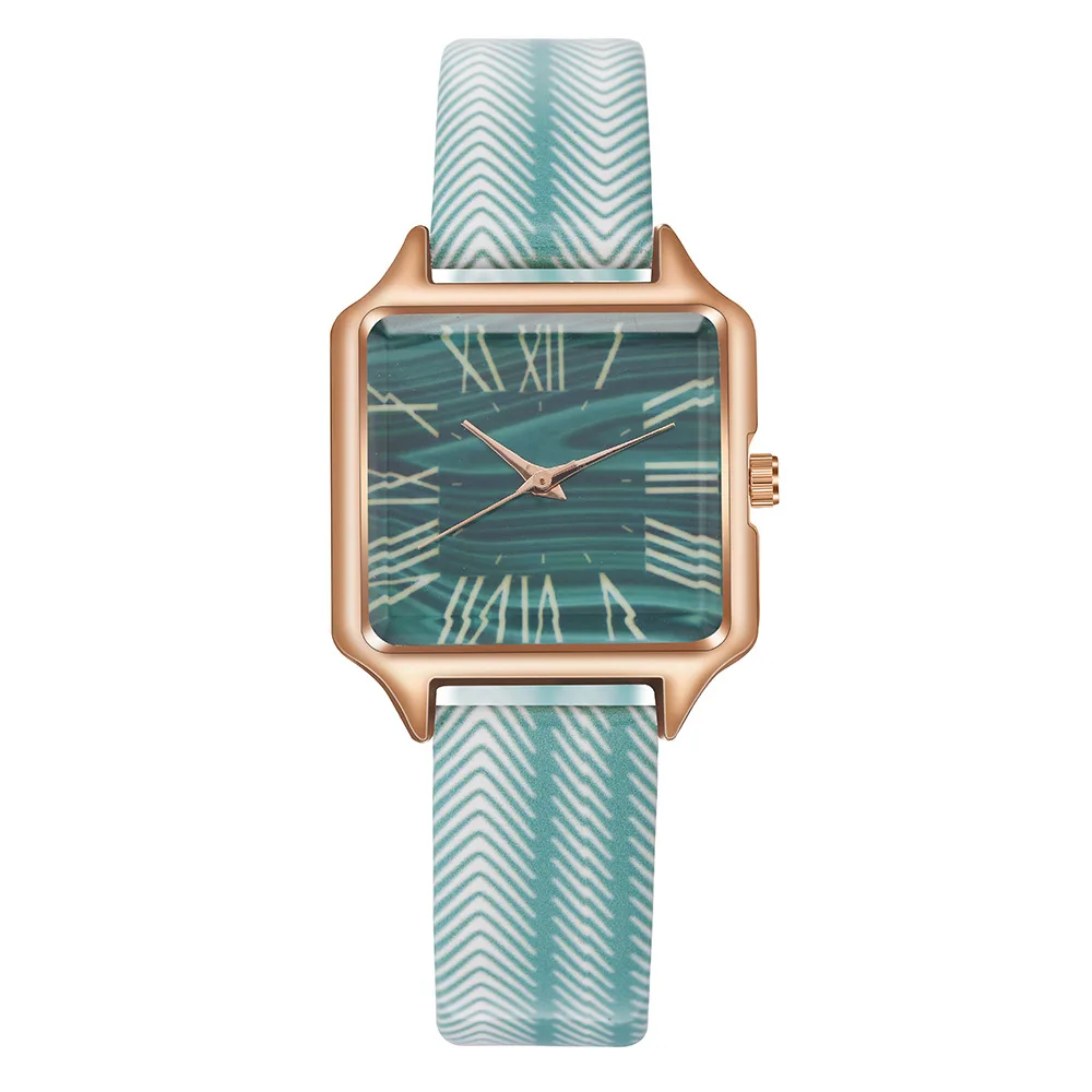 

Douyin Same Retro Ladies Small Square Watch Student Striped Leather Quartz Watch Reloj De Chicas