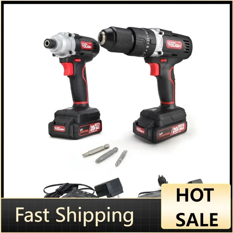 

Hyper Tough 20V 1/4” Impact Driver & 1/2” 2-Speed Hammer Drill Bundle, (2) 1.5Ah Lithium-Ion Batteries & (2) Chargers