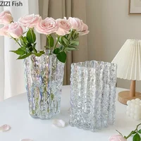 Transparent Glacier Wrinkle Glass Vase Hydroponics Flower Pots Desk Decoration Flowers Arrangement Floral Vase Modern Home Decor 1