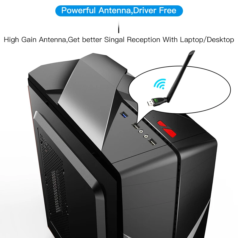 무선 어댑터 Wlan 신호 리시버, 고이득 안테나 포함, Win7/10/11 드라이버 무료, WiFi6 2.4G, USB2.0, AX300, 802.11n
