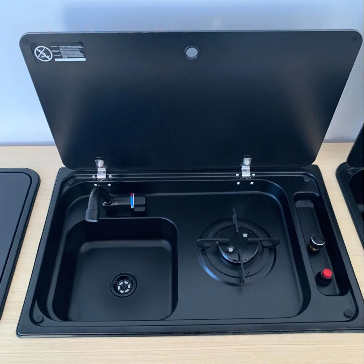 อ่างล้างจาน RV พร้อมเตาแก๊สในตัว อ่างล้างหน้าแบบช่องเดียวขนาดกะทัดรัด สแตนเลสอเนกประสงค์ ซ่อนในตัวสำหรับเรือยอชท์ 1