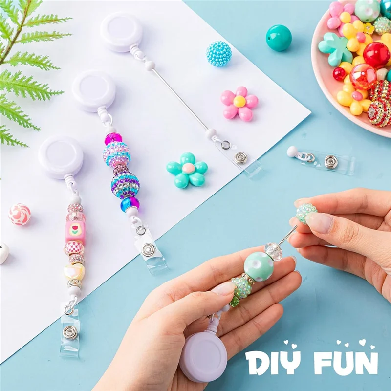 24 Pcs Beadable Badge Reel Retractable Clips Holder For Beads Bulk Blank Bar ID Name Badge Reels With Belt Clip Beadable Items Jewelry DIY Gift For...